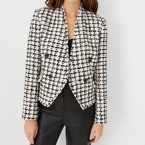 Ann Taylor Petite Fringe Tweed Double Breasted Jacket